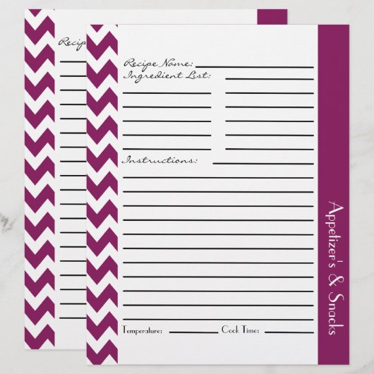 Chevron Zigzag Striped Recipe Sheets - Plum (Voorkant / Achterkant)