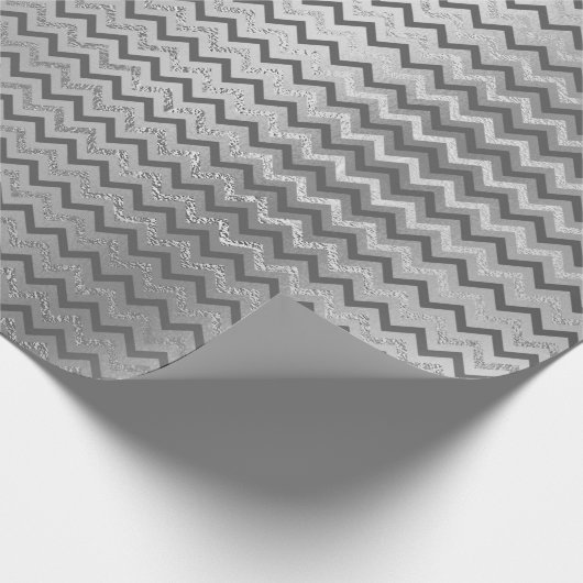 Chevron Zilver Grijs Strepen Lijnen Zig Zag Lux Cadeaupapier (Hoek)