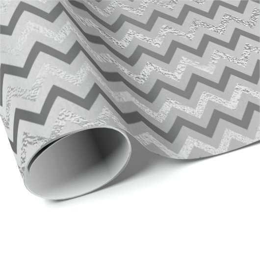 Chevron Zilver Grijs Strepen Lijnen Zig Zag Lux Cadeaupapier (Rol Hoek)