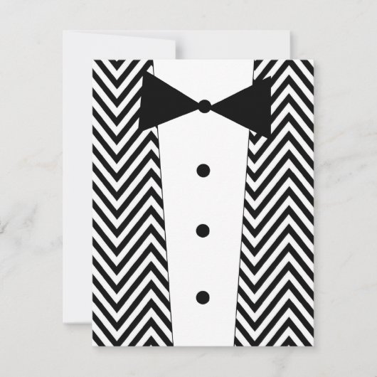 Chevron Zwart en Wit Tuxedo Uitnodiging (Voorkant)