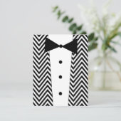 Chevron Zwart en Wit Tuxedo Uitnodiging (Staand voorkant)
