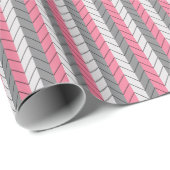 Chevron Zwart Grijs Roze Chevron Stripes Cadeaupapier (Rol Hoek)