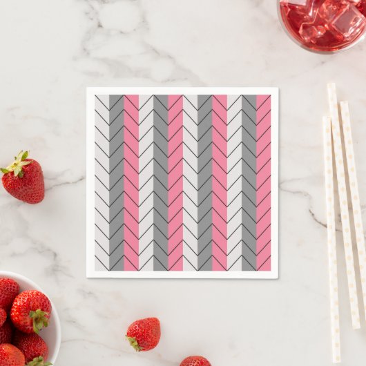 Chevron Zwart Grijs Roze Chevron Stripes Party Servet (Insitu)