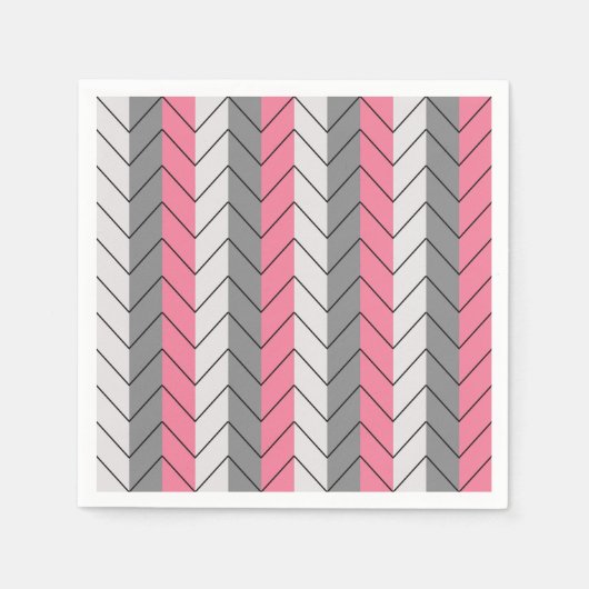 Chevron Zwart Grijs Roze Chevron Stripes Party Servet (Voorkant)