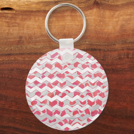 ChevronDalmatian Pink en White Sleutelhanger (Voorkant)