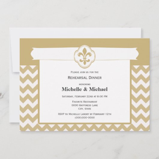 Chevronpatroon Fleur de Lis Evenement Goud Wit Kaart (Voorkant)