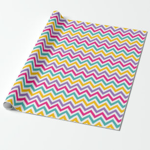 Chevronpatroon met turquoise en paarse streep cadeaupapier