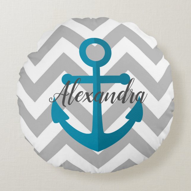 Chevrons en Anchor Rond Kussen (Voorkant)