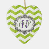 Chevrons en ovale frame met monogram personalisere keramisch ornament (Rechts)