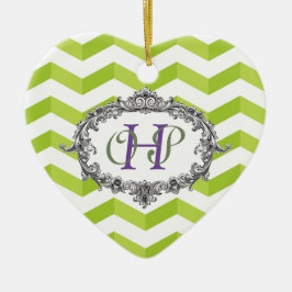 Chevrons en ovale frame met monogram personalisere keramisch ornament