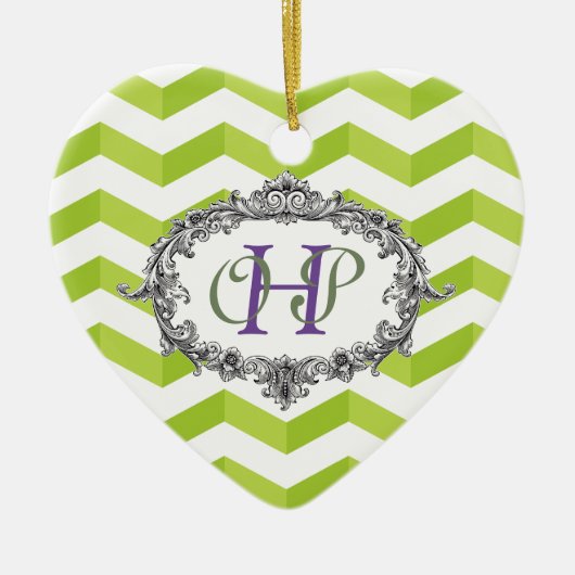 Chevrons en ovale frame met monogram personalisere keramisch ornament (Voorkant)