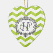 Chevrons en ovale frame met monogram personalisere keramisch ornament (Links)