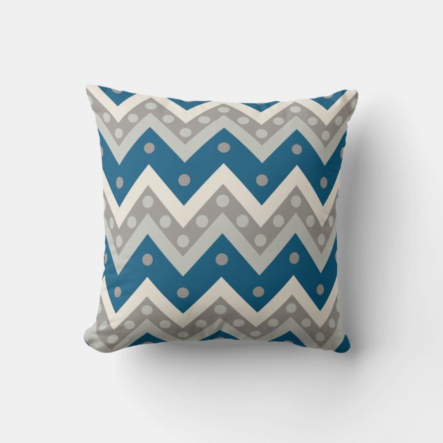 Chevrons en stippen - grijs en kadetblauw kussen (Voorkant)