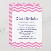 Chevrons in Roze 21e verjaardag uitnodiging (Voorkant / Achterkant)