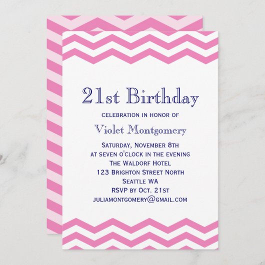 Chevrons in Roze 21e verjaardag uitnodiging (Voorkant / Achterkant)