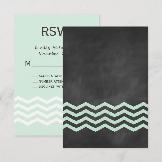 Chevrons op alkboard RSVP in munt Kaartje (Voorkant / Achterkant)