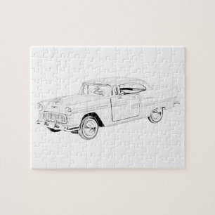 Chevy Bel Air Pencil Drawing Black and White 1955 Legpuzzel
