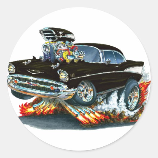 Chevy Belair Black Car 1957 Ronde Sticker (Voorkant)
