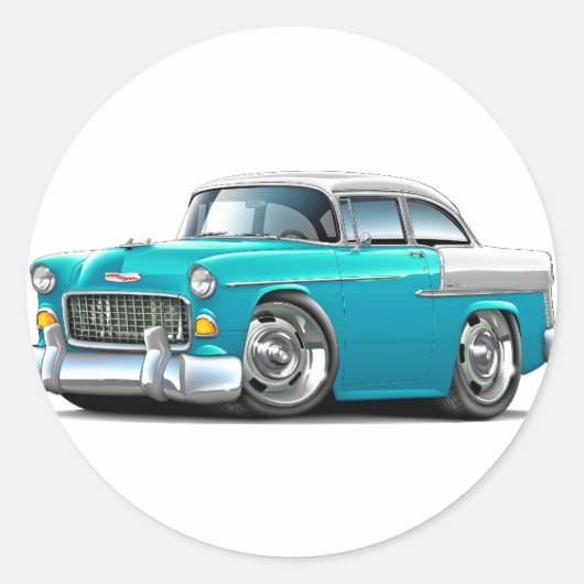 Chevy Belair Turquoise-White 1955 Ronde Sticker (Voorkant)
