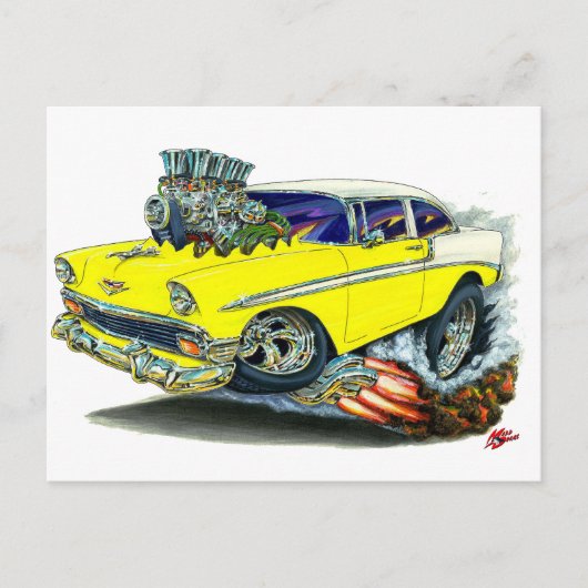 Chevy Belair Yellow Car 1956 Briefkaart (Voorkant)
