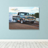 Chevy C10 pick-up burn-out Canvas Afdruk (Insitu (Houten vloer))
