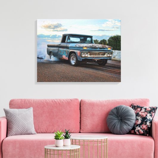 Chevy C10 pick-up burn-out Canvas Afdruk (Insitu (Woonkamer))