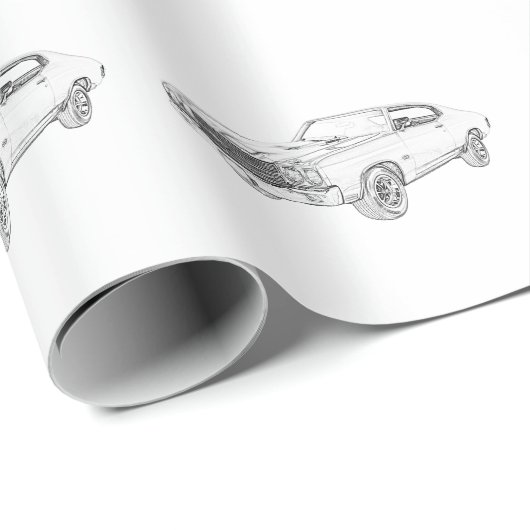 Chevy Chevelle Bowtie Musculus Car Black White Art Cadeaupapier (Rol Hoek)