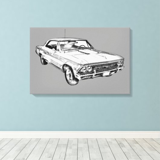 Chevy Chevelle SS 396 Illustration 1966 Canvas Afdruk (Insitu (Houten vloer))