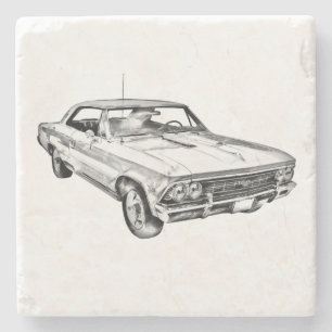 Chevy Chevelle SS 396 Illustration 1966 Stenen Onderzetter