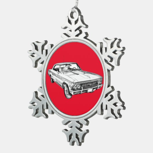 Chevy Chevelle SS 396 Illustration 1966 Tin Sneeuwvlok Ornament (Rechts)