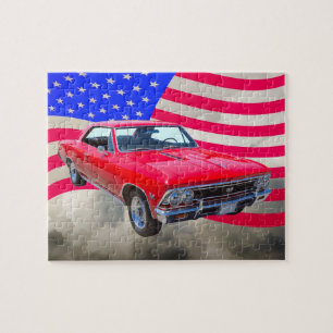 Chevy Chevelle SS 396 met Amerikaanse vlag Legpuzzel