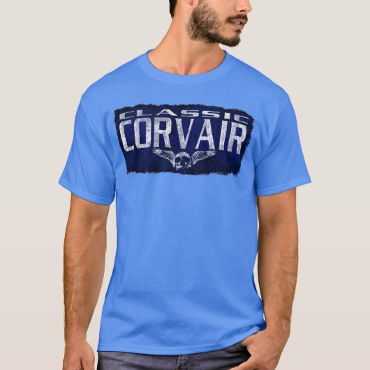 Chevy Corvair Blue Classic Winged Skull Eroded T-shirt (Voorkant)