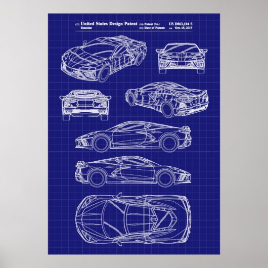 Chevy Corvette C8 Patent Poster (Voorkant)