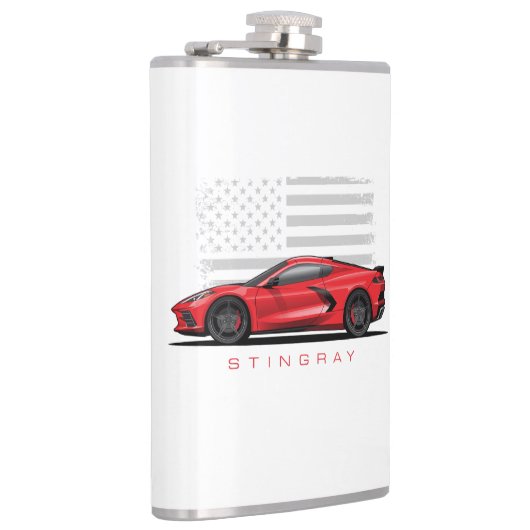 Chevy Corvette C8 Zwarte Illustratie Heupfles (Rechts)