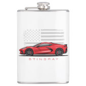 Chevy Corvette C8 Zwarte Illustratie Heupfles (Voorkant)