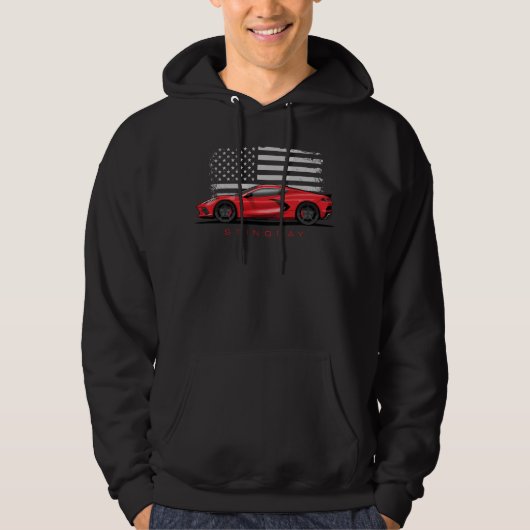 Chevy Corvette C8 Zwarte Illustratie Hoodie (Voorkant)