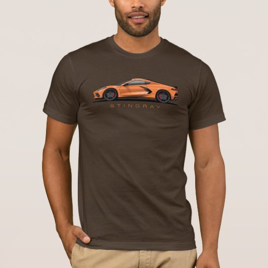 Chevy Corvette C8 Zwarte Illustratie T-shirt (Voorkant)