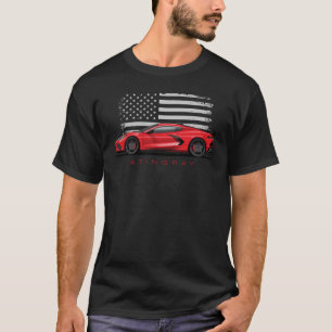 Chevy Corvette C8 Zwarte Illustratie T-shirt