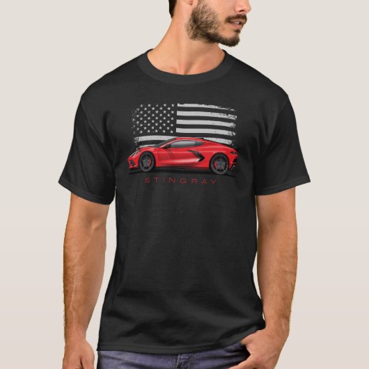 Chevy Corvette C8 Zwarte Illustratie T-shirt (Voorkant)