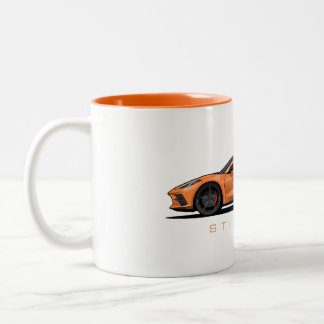 Chevy Corvette C8 Zwarte Illustratie Tweekleurige Koffiemok