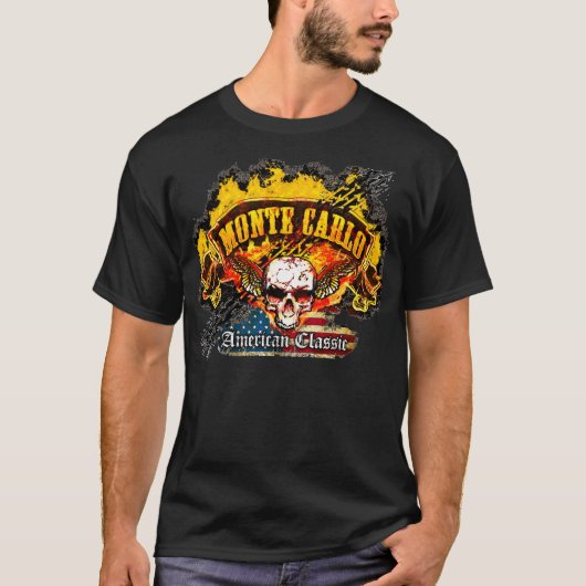Chevy Monte Carlo - Burnout Banner Skull -n-Flag T-shirt (Voorkant)