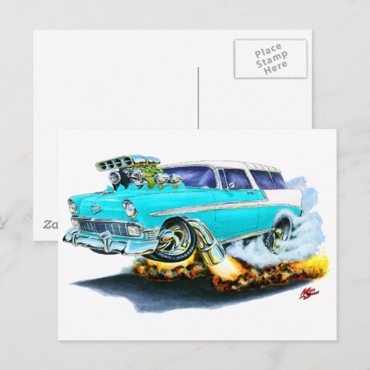 Chevy Nomad Turquoise Car 1956 Briefkaart (Voorkant / Achterkant)