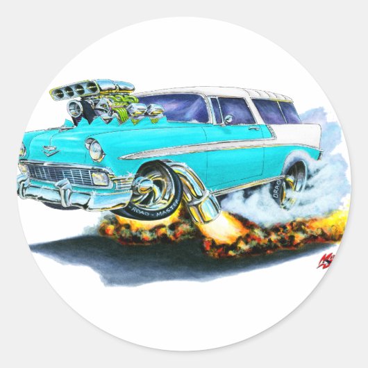 Chevy Nomad Turquoise Car 1956 Ronde Sticker (Voorkant)