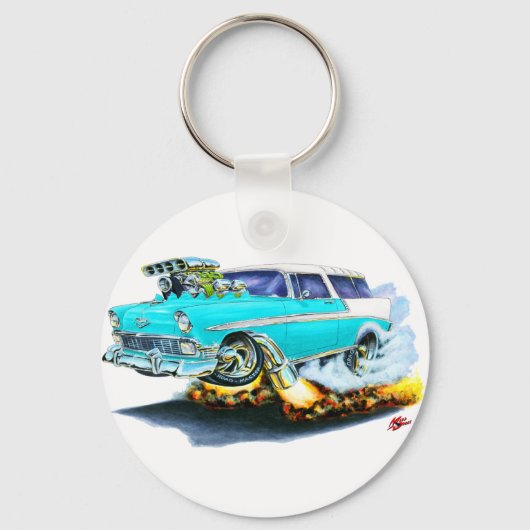 Chevy Nomad Turquoise Car 1956 Sleutelhanger (Voorkant)