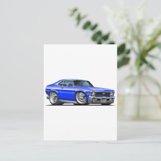 Chevy Nova Blue Car Briefkaart (Staand voorkant)