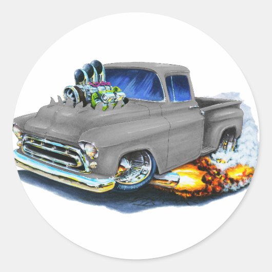 Chevy Pickup Grey 1957 Ronde Sticker (Voorkant)