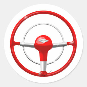 Chevy Red Steering Wheel 1955 Ronde Sticker