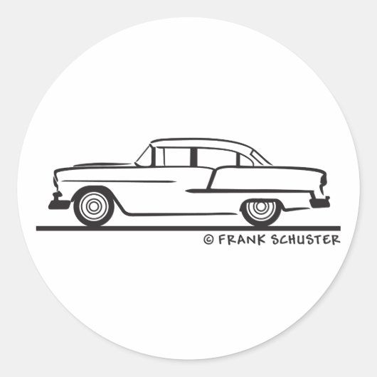 Chevy Sedan 1955 Ronde Sticker (Voorkant)