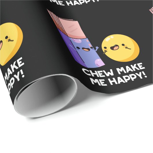 Chew maakt me blij met Funny Snoep Pun Dark BG Cadeaupapier (Rol Hoek)