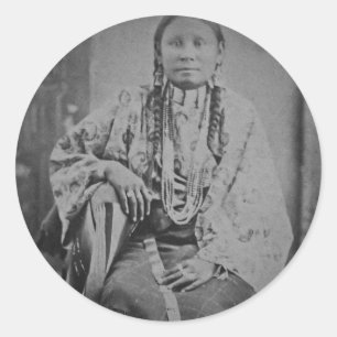 Cheyenne Indian Woman  Stereoview Card Ronde Sticker